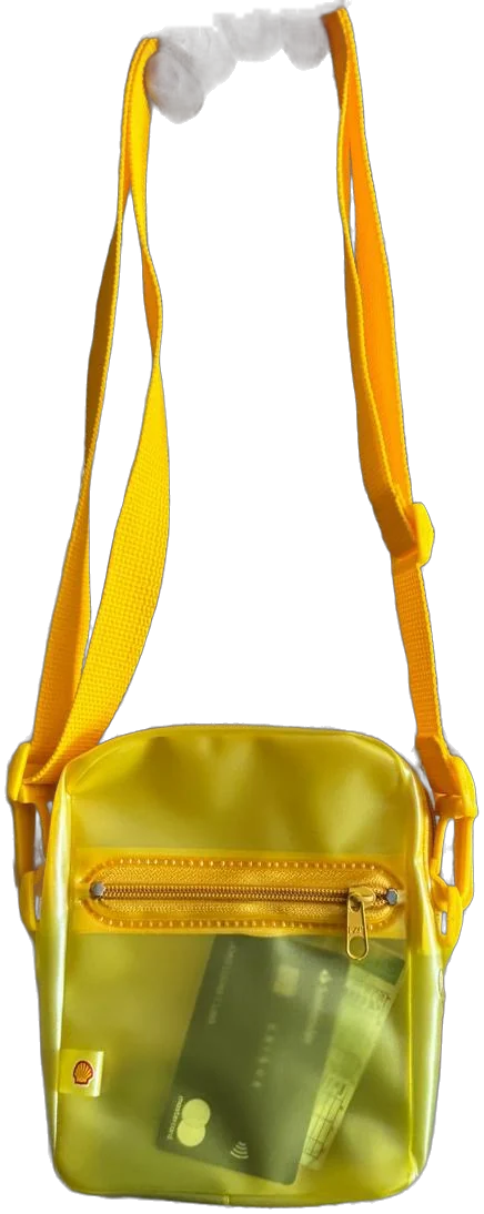 Bolsa transversal amarela translúcida com logo Shell